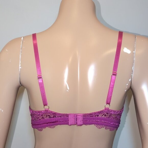 Vince Camuto Satin Lace Fuchsia Demi Bra Underwire Adjustable Padded 36C - Picture 5 of 13